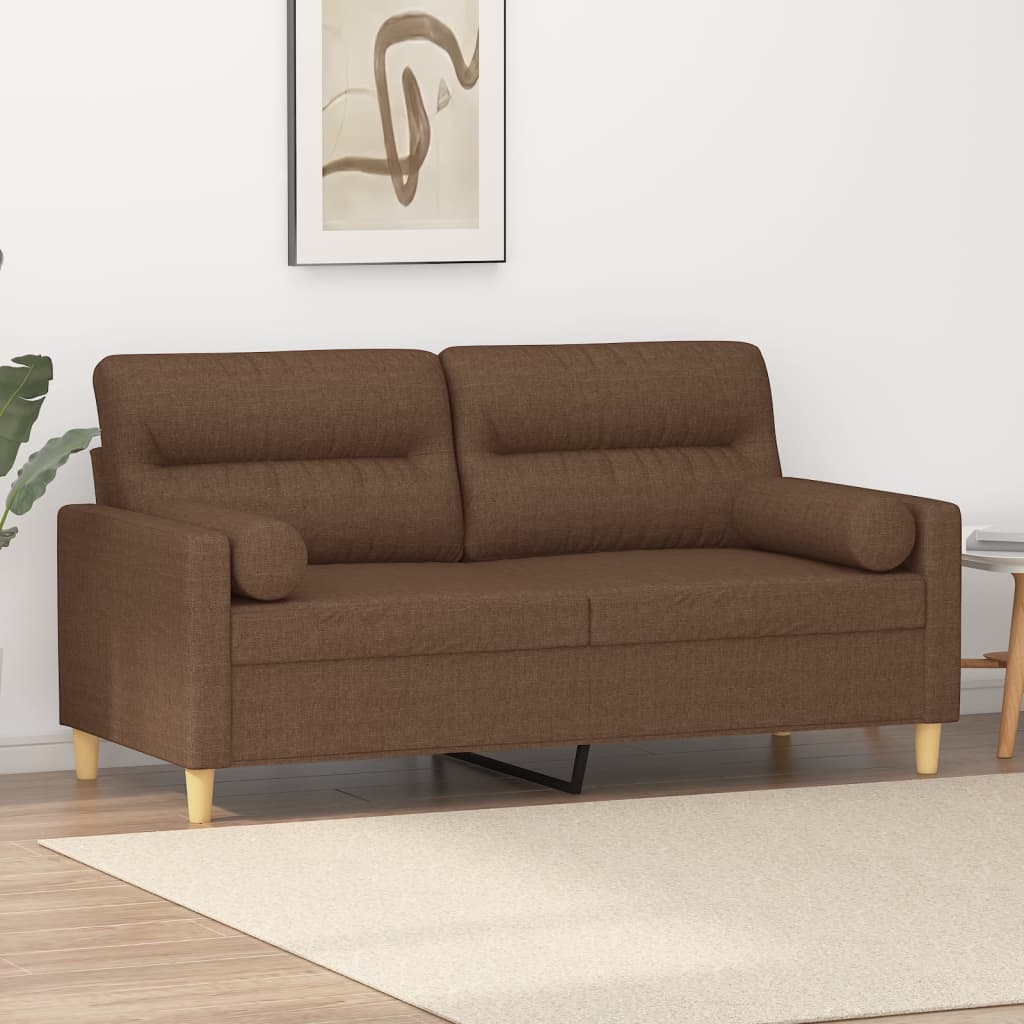 Canapé 2 places avec oreillers décoratifs marron 140 cm tissu - XIOS