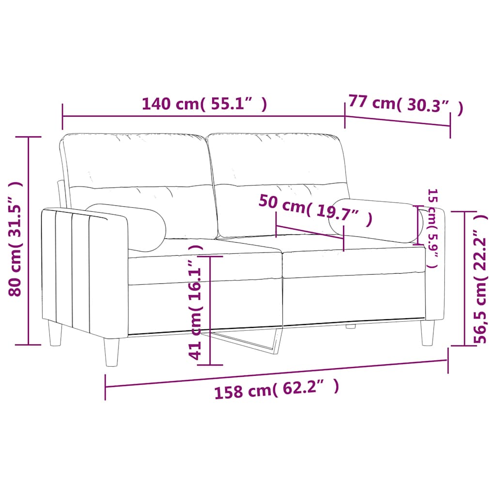 Canapé 2 places avec oreillers décoratifs noir 140 cm tissu - XIOS