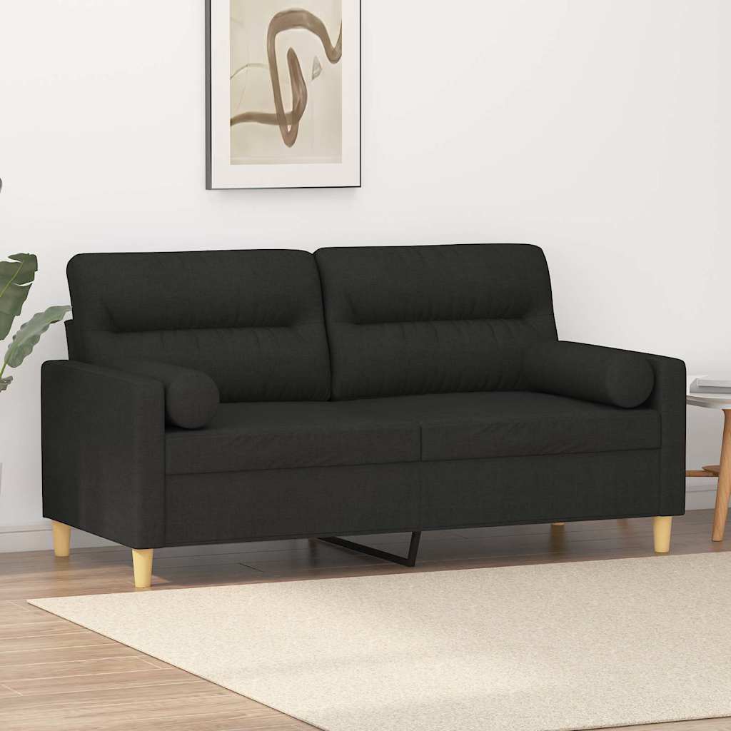 Canapé 2 places avec oreillers décoratifs noir 140 cm tissu - XIOS