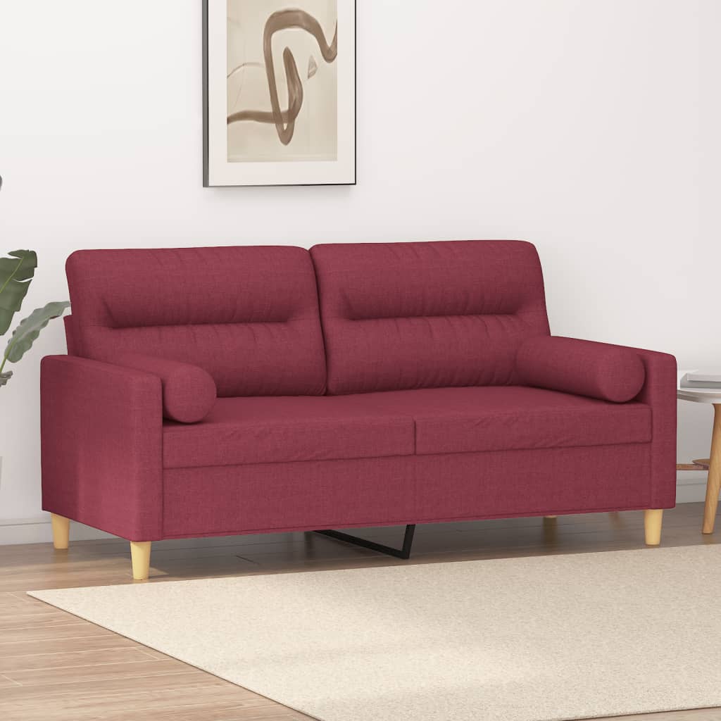 Canapé 2 places avec oreillers bordeaux 140 cm tissu - XIOS