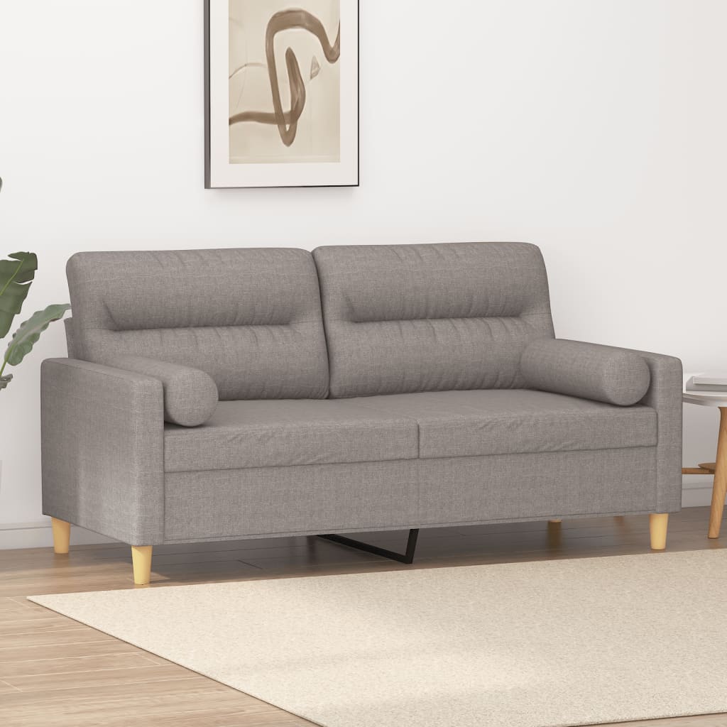 Canapé 2 places avec oreillers décoratifs taupe 140 cm tissu - XIOS