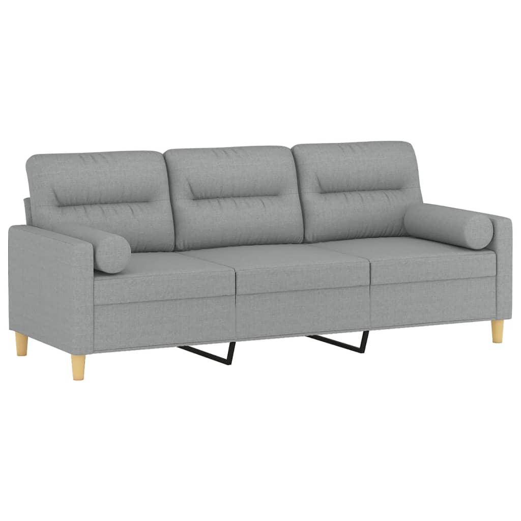 Canapé 3 places avec oreillers gris clair 180 cm tissu - XIOS