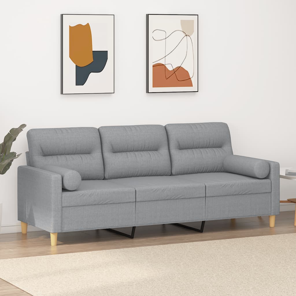 Canapé 3 places avec oreillers gris clair 180 cm tissu - XIOS