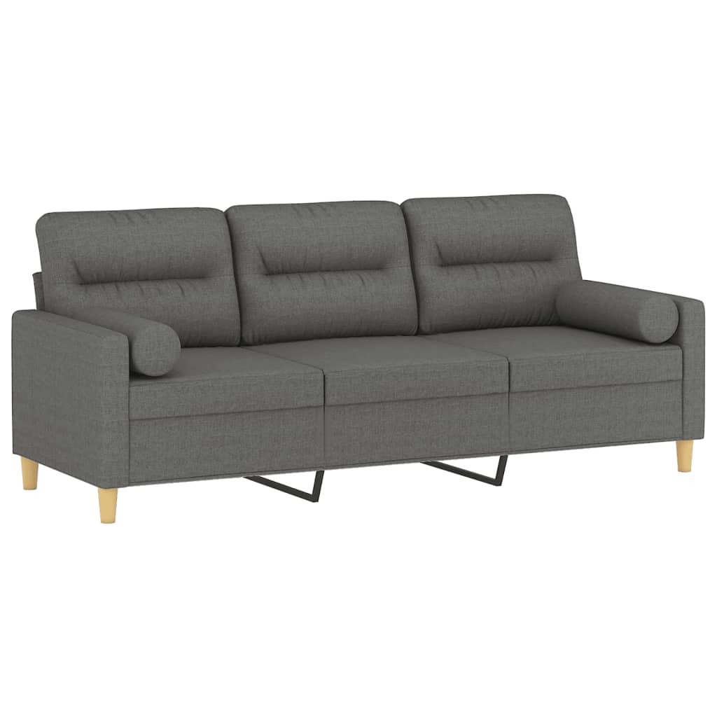 Canapé 3 places avec oreillers gris foncé 180 cm tissu