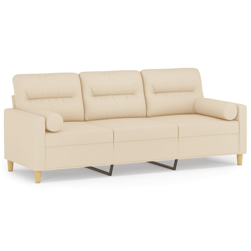 Canapé 3 places avec oreillers décoratifs crème 180 cm tissu - XIOS
