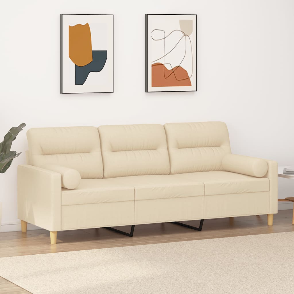 Canapé 3 places avec oreillers décoratifs crème 180 cm tissu - XIOS