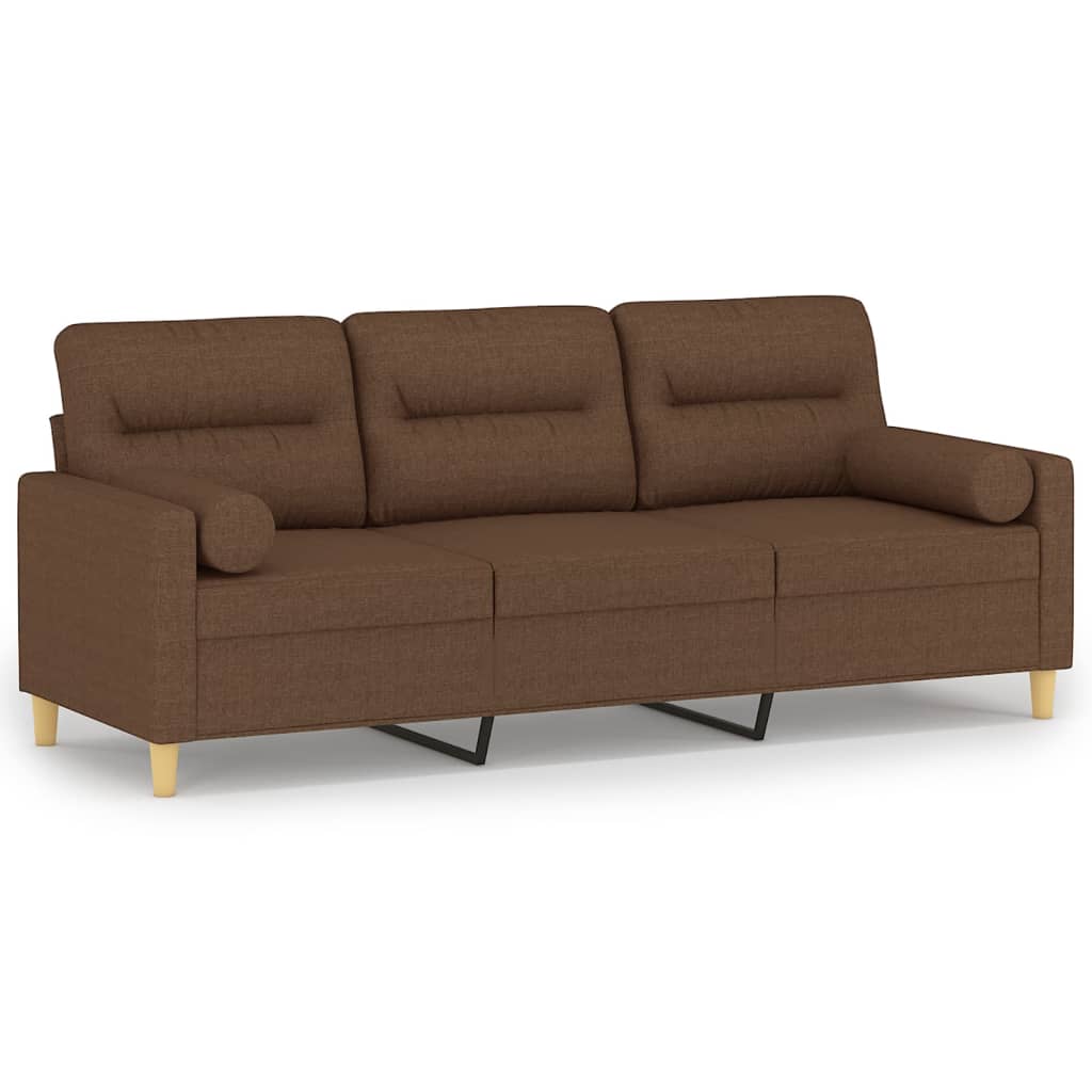 Canapé 3 places avec oreillers décoratifs marron 180 cm tissu - XIOS
