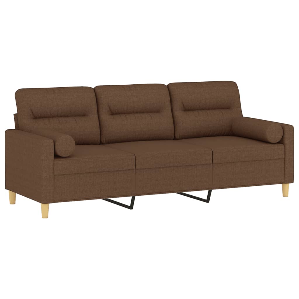 Canapé 3 places avec oreillers décoratifs marron 180 cm tissu - XIOS