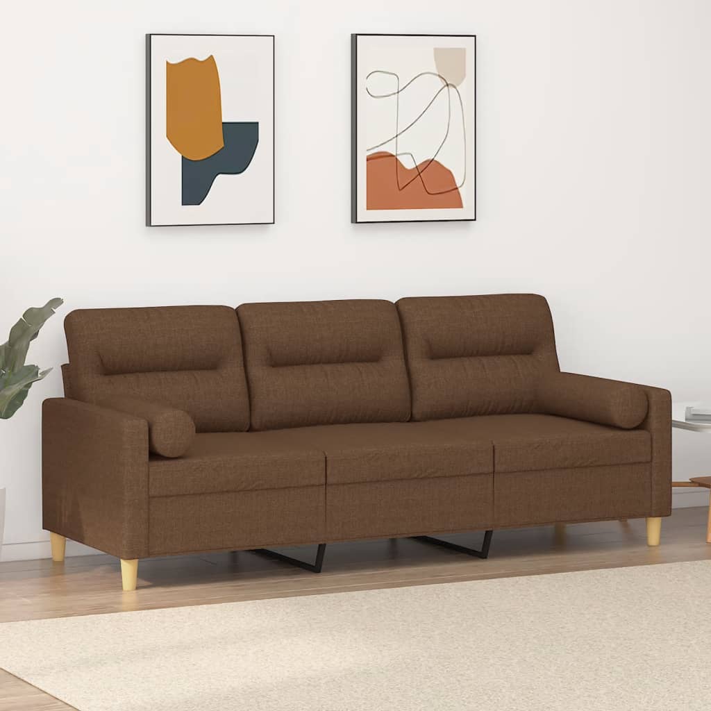 Canapé 3 places avec oreillers décoratifs marron 180 cm tissu - XIOS