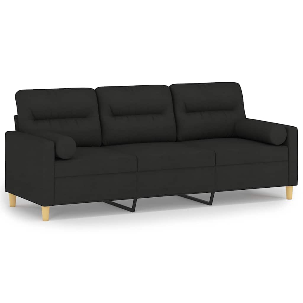 Canapé 3 places avec oreillers décoratifs noir 180 cm tissu - XIOS