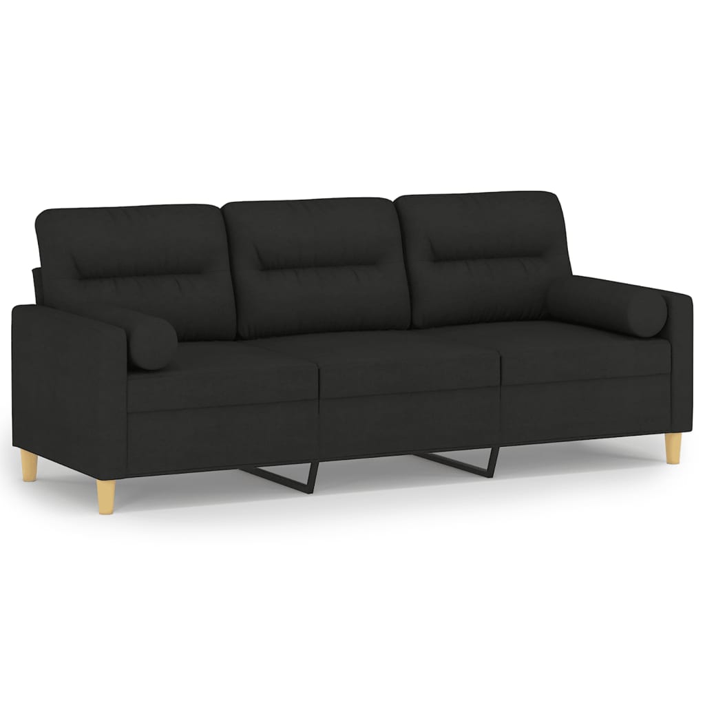 Canapé 3 places avec oreillers décoratifs noir 180 cm tissu - XIOS