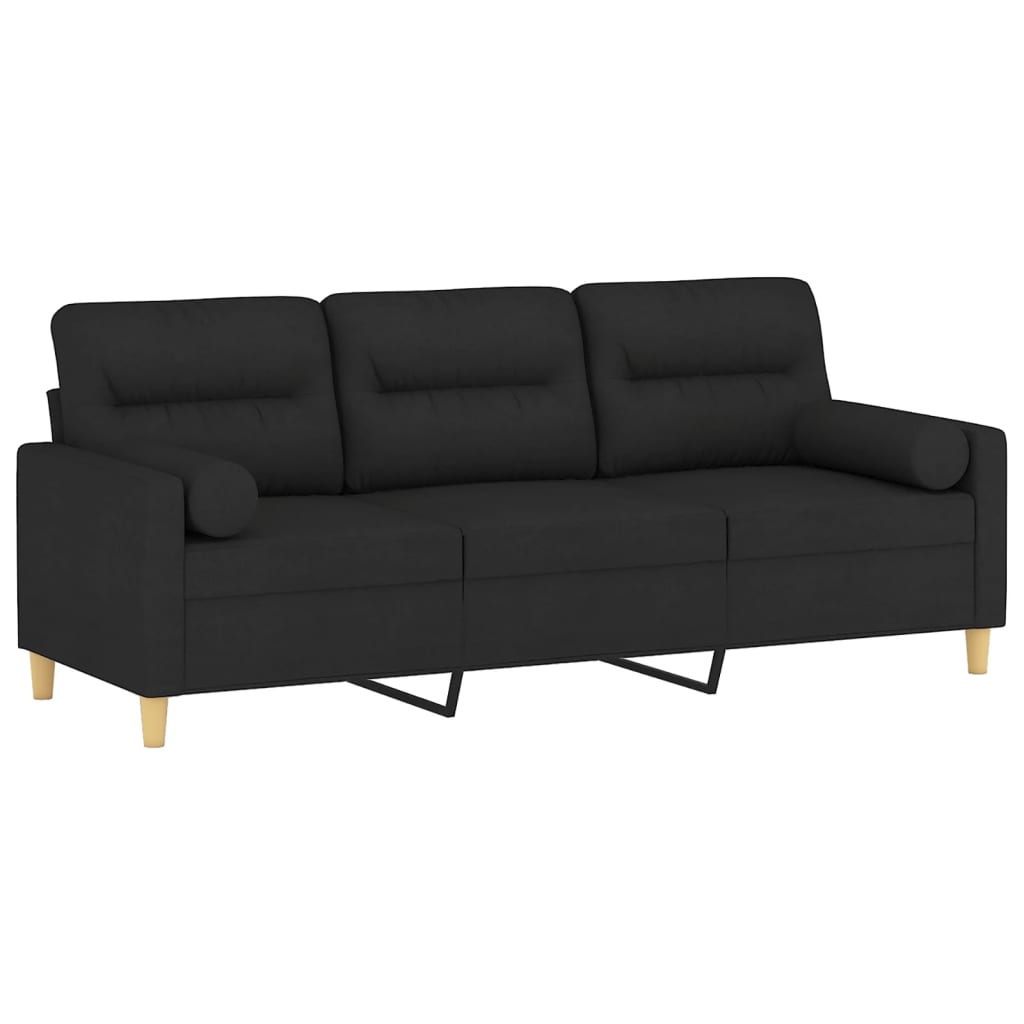 Canapé 3 places avec oreillers décoratifs noir 180 cm tissu - XIOS