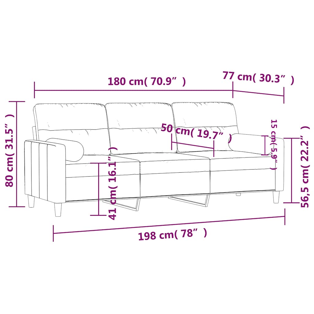 Canapé 3 places avec oreillers décoratifs noir 180 cm tissu - XIOS