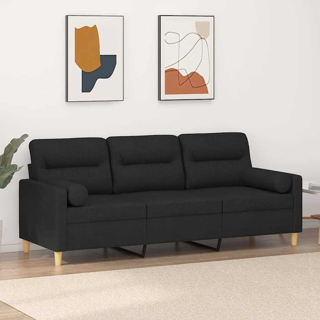 Canapé 3 places avec oreillers décoratifs noir 180 cm tissu - XIOS