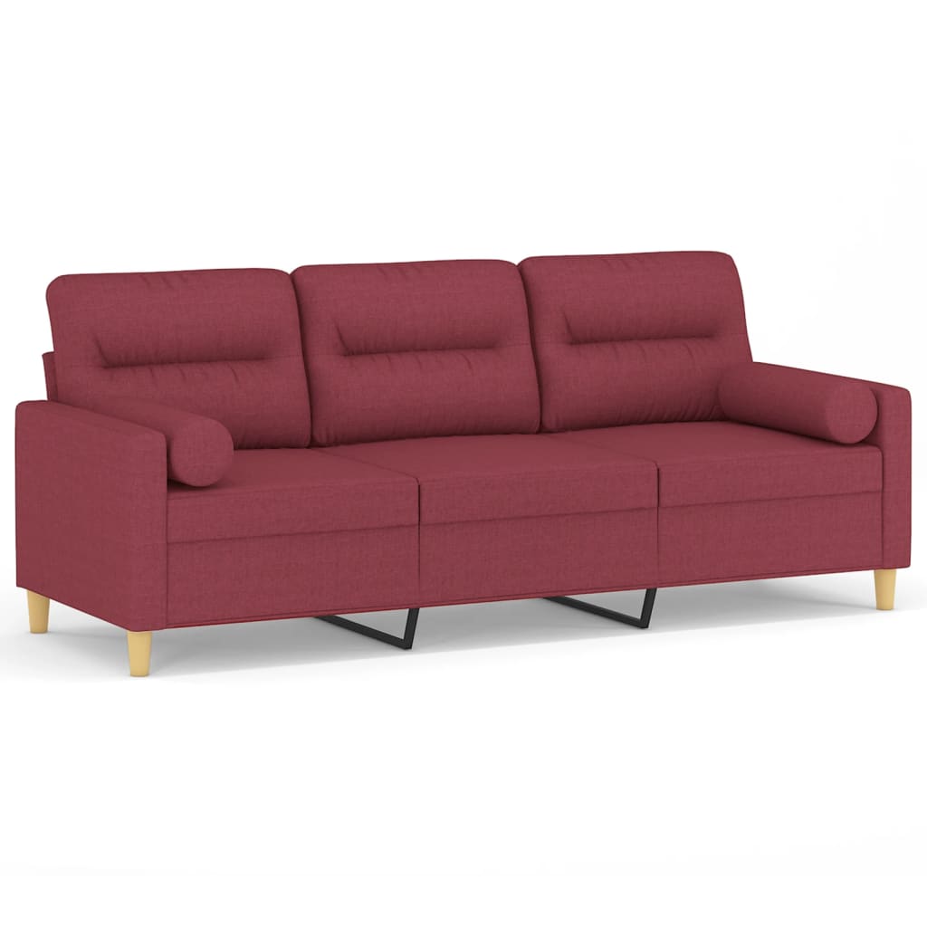 Canapé 3 places avec oreillers décoratifs bordeaux 180 cm tissu - XIOS