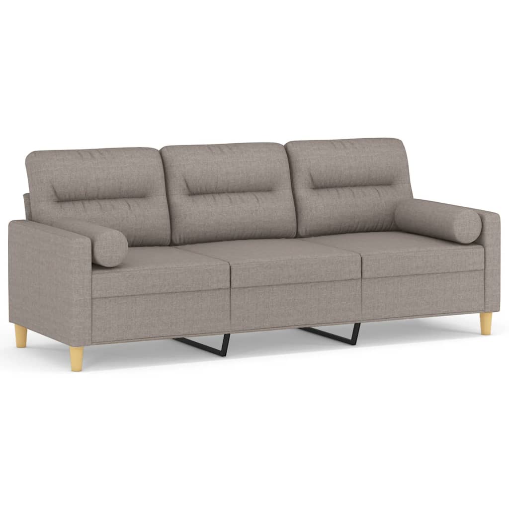 Canapé 3 places avec oreillers décoratifs taupe 180 cm tissu - XIOS