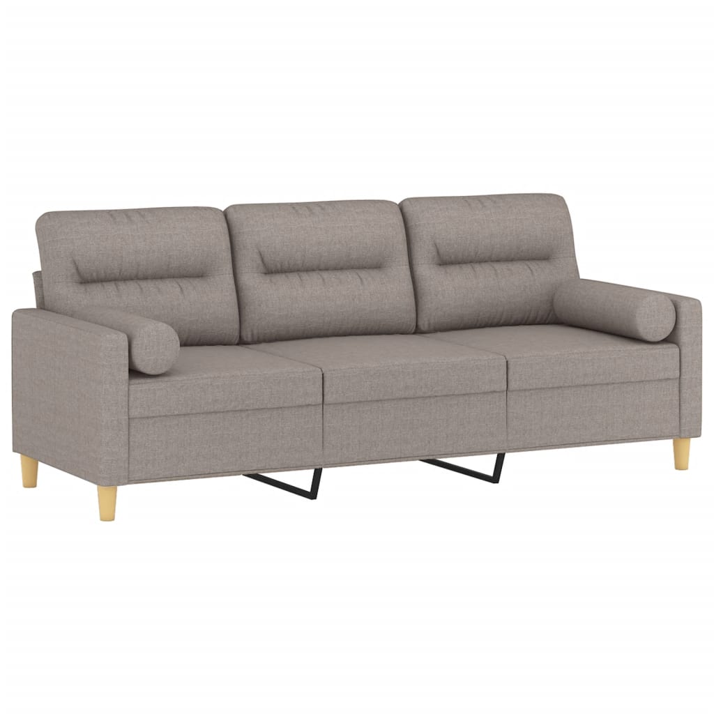 Canapé 3 places avec oreillers décoratifs taupe 180 cm tissu - XIOS