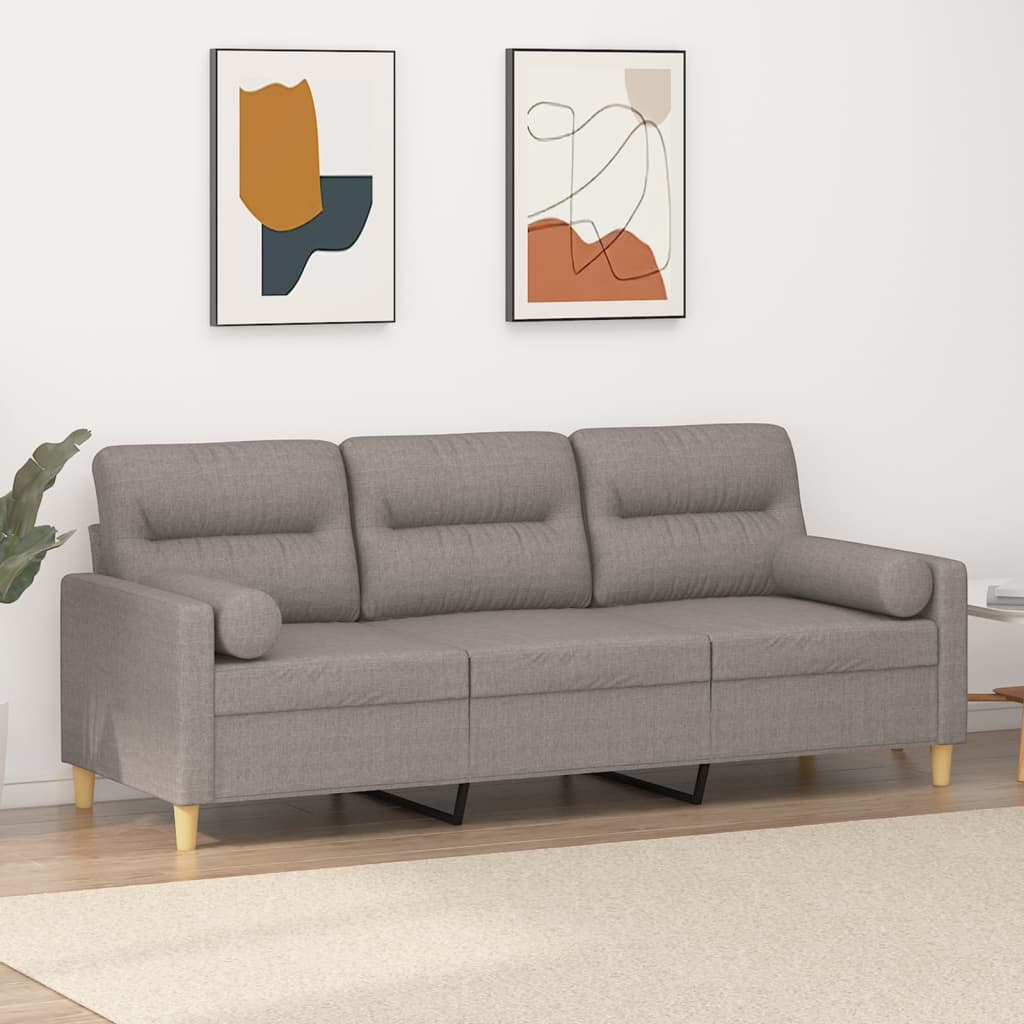 Canapé 3 places avec oreillers décoratifs taupe 180 cm tissu - XIOS