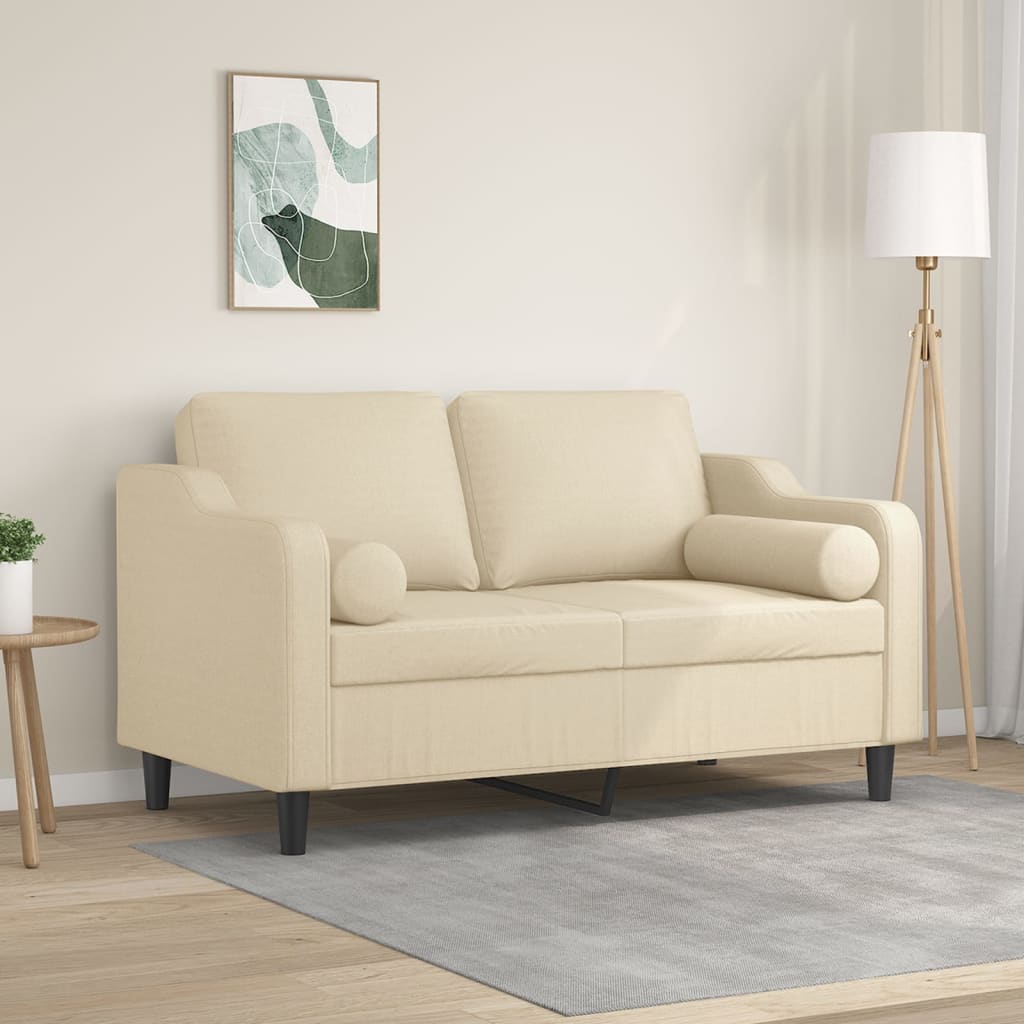 Canapé 2 places avec oreillers décoratifs crème 120 cm tissu - XIOS