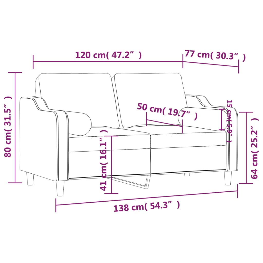 Canapé 2 places avec oreillers décoratifs marron 120 cm tissu - XIOS