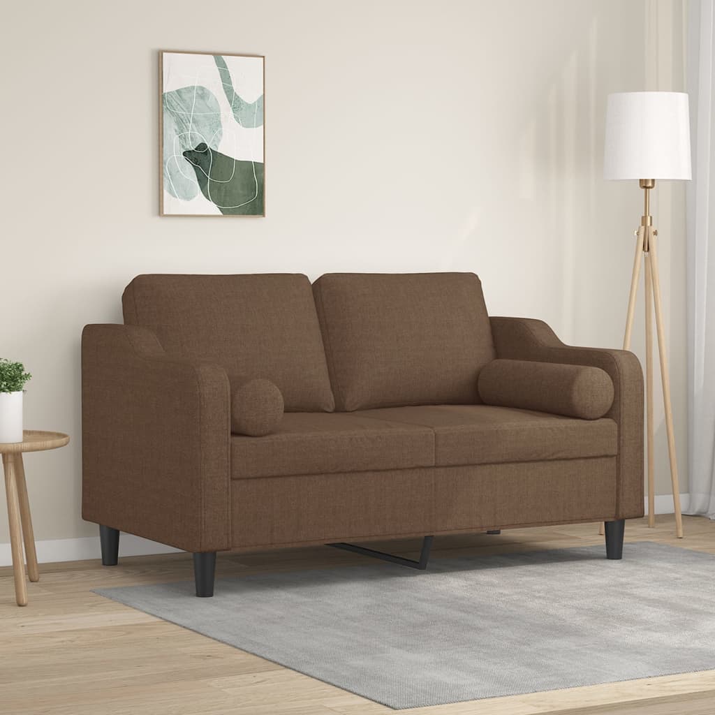 Canapé 2 places avec oreillers décoratifs marron 120 cm tissu - XIOS
