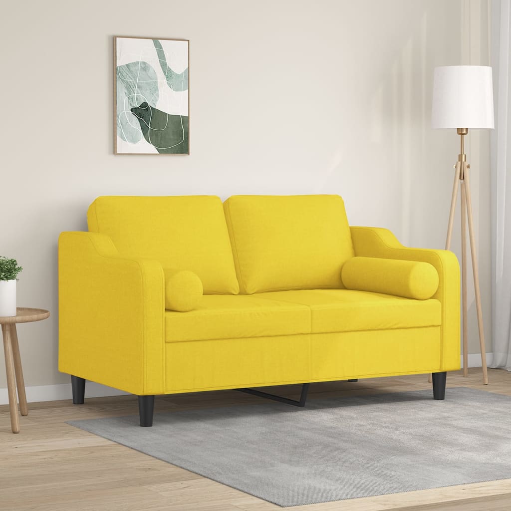 Canapé 2 places avec oreillers jaune clair 120 cm tissu - XIOS