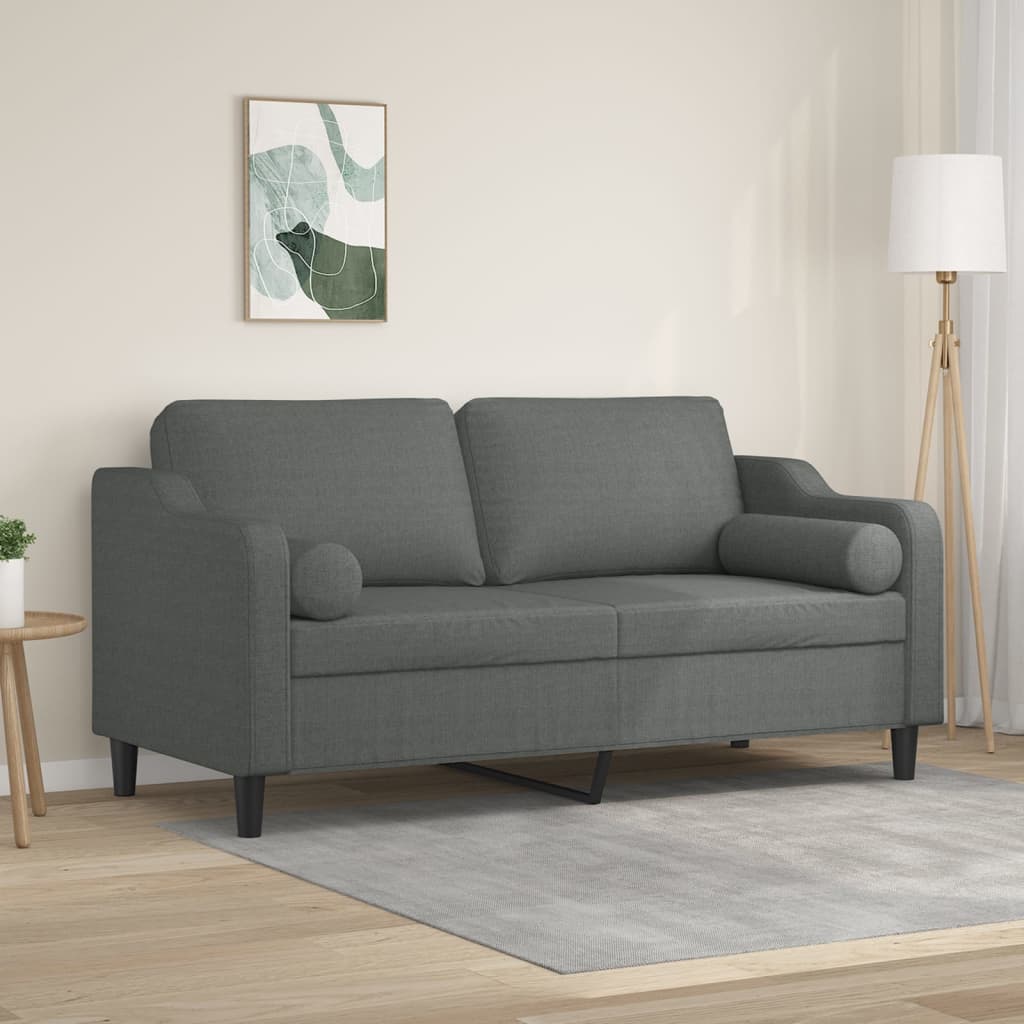 Canapé 2 places avec oreillers gris foncé 140 cm tissu - XIOS