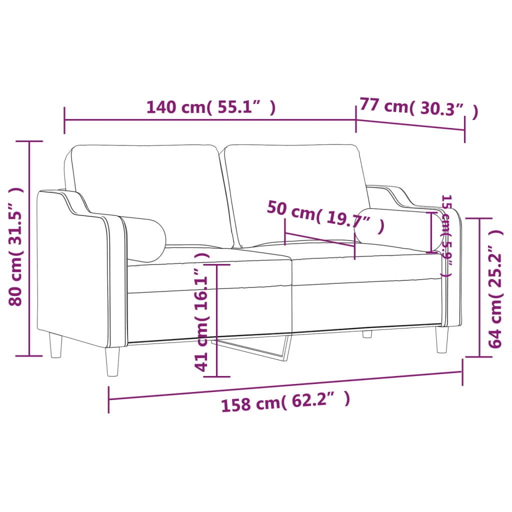 Canapé 2 places avec oreillers décoratifs marron 140 cm tissu - XIOS