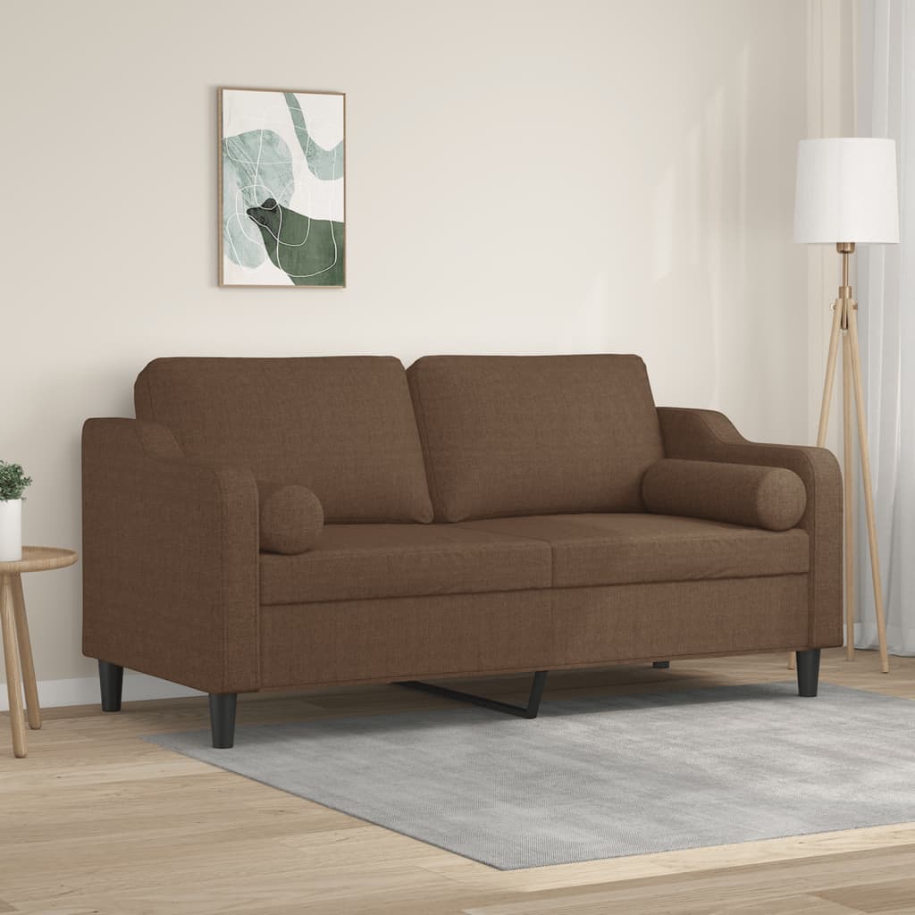 Canapé 2 places avec oreillers décoratifs marron 140 cm tissu - XIOS