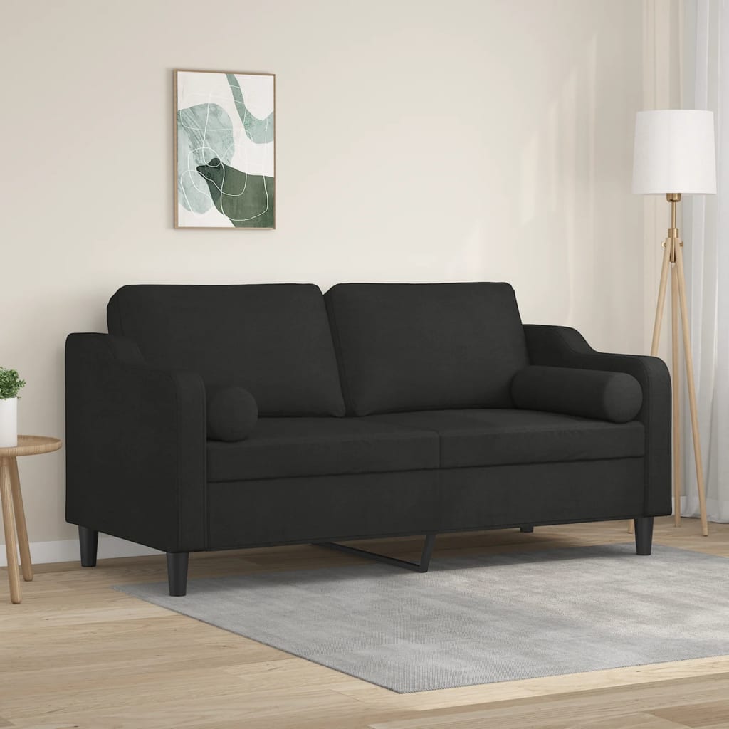 Canapé 2 places avec oreillers décoratifs noir 140 cm tissu - XIOS