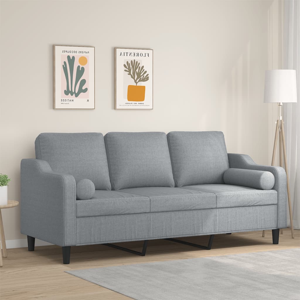 Canapé 3 places avec oreillers gris clair 180 cm tissu - XIOS