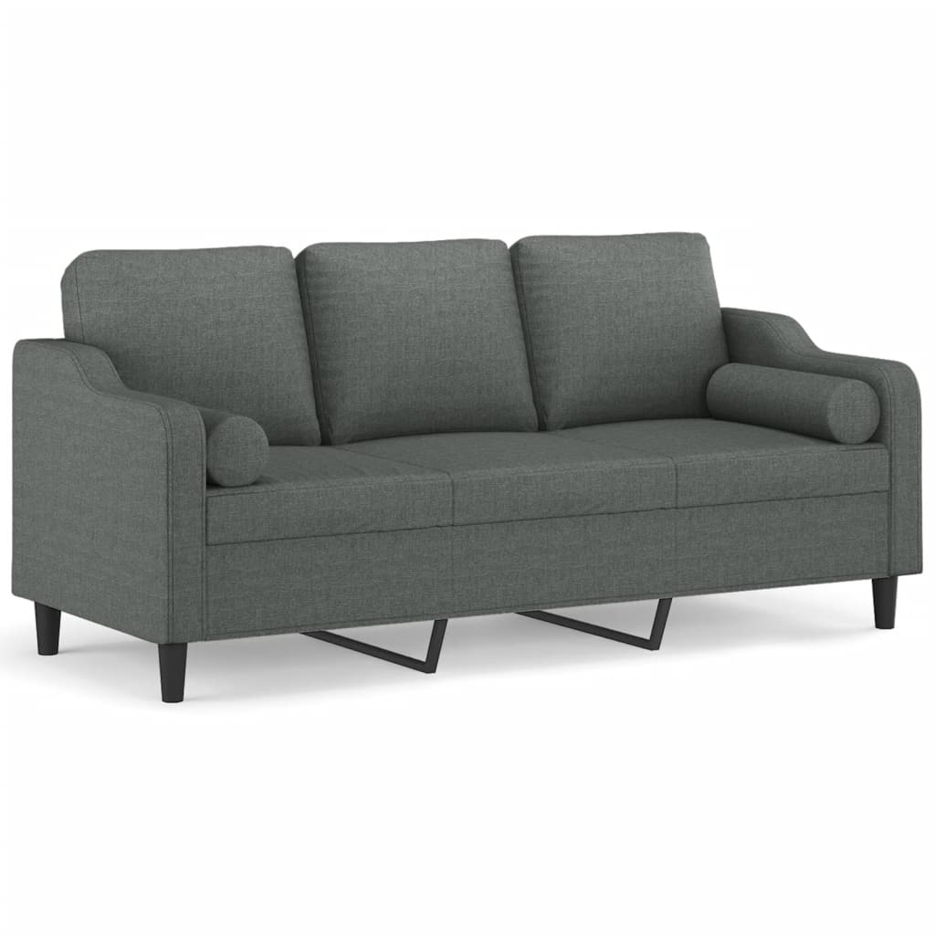 Canapé 3 places avec oreillers gris foncé 180 cm tissu - XIOS