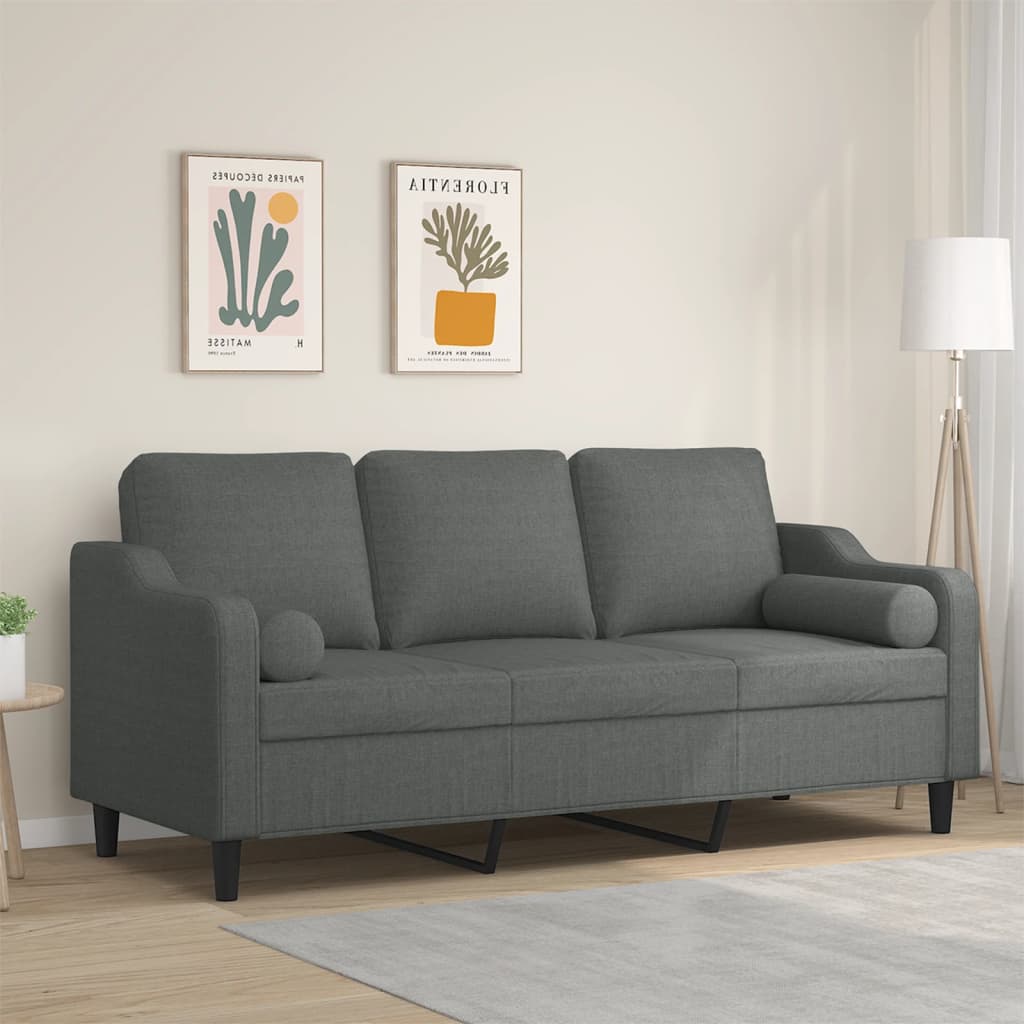 Canapé 3 places avec oreillers gris foncé 180 cm tissu - XIOS