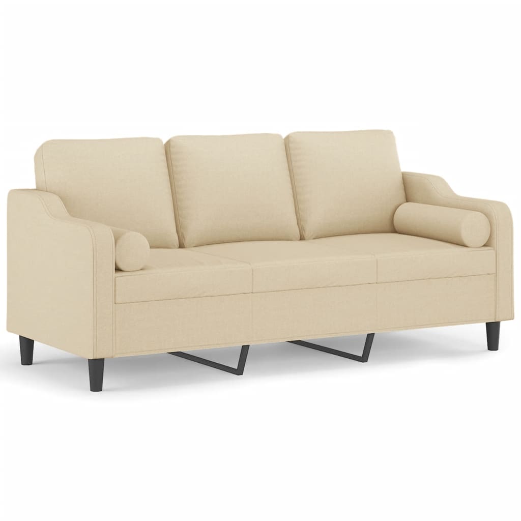 Canapé 3 places avec oreillers décoratifs crème 180 cm tissu - XIOS