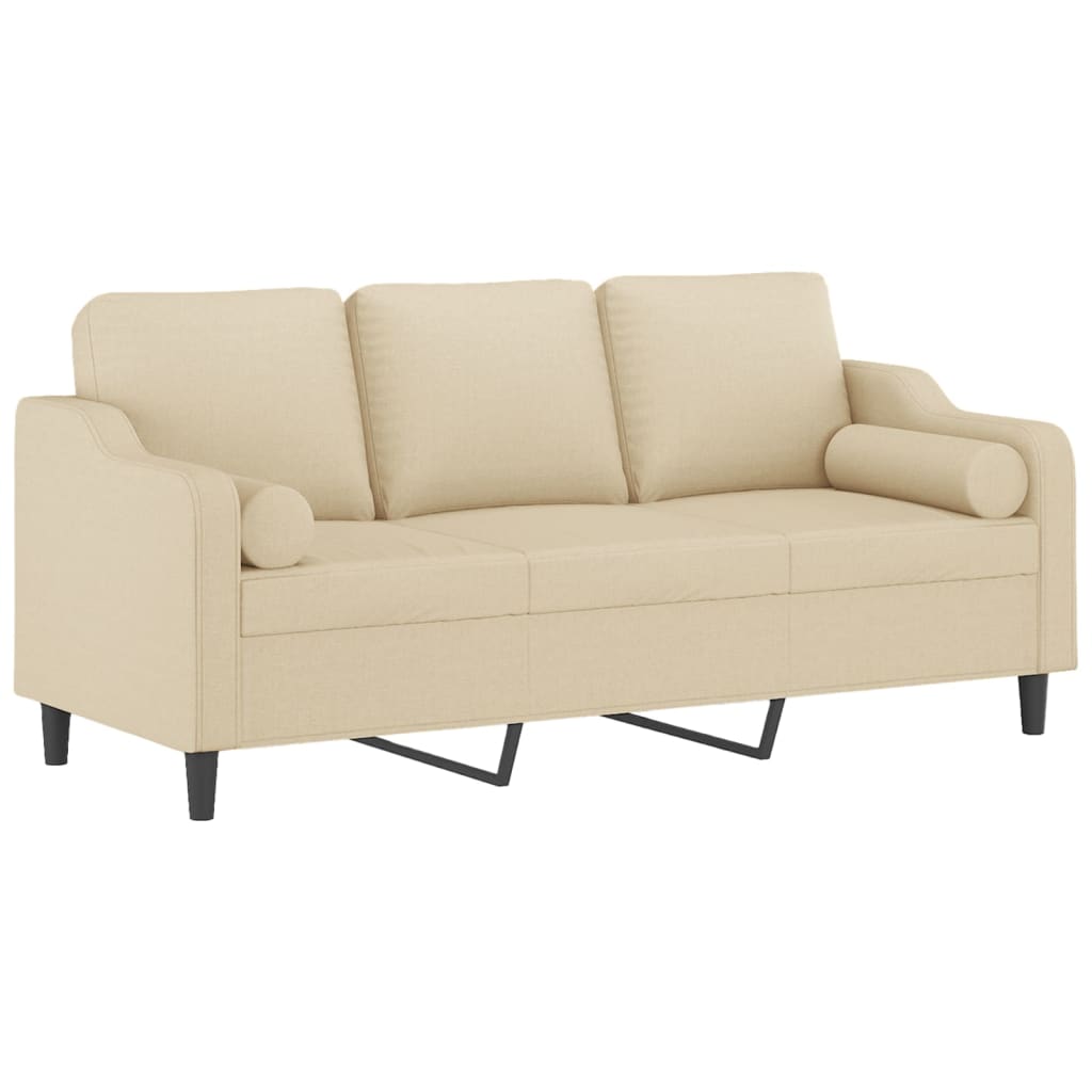 Canapé 3 places avec oreillers décoratifs crème 180 cm tissu - XIOS