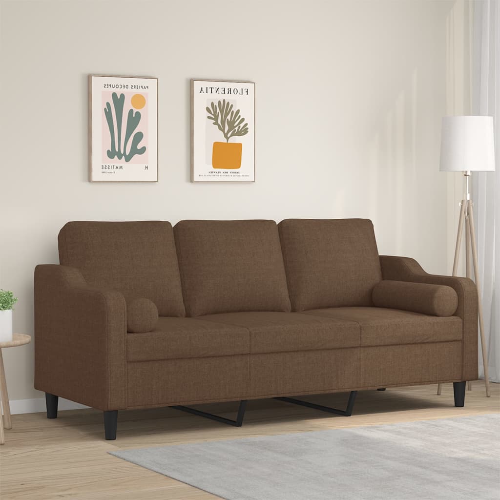 Canapé 3 places avec oreillers décoratifs marron 180 cm tissu - XIOS