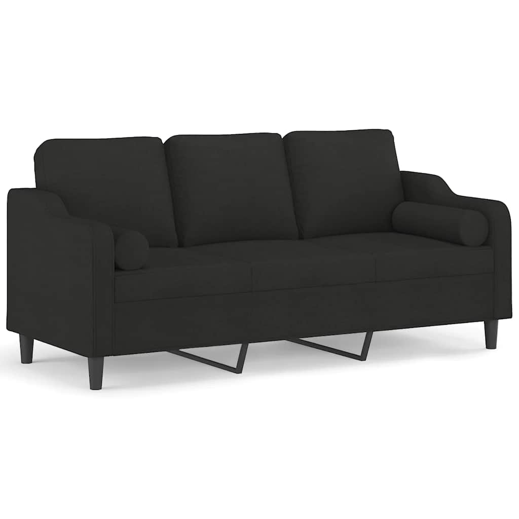 Canapé 3 places avec oreillers décoratifs noir 180 cm tissu - XIOS