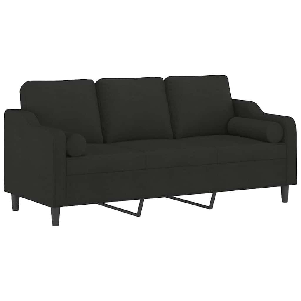 Canapé 3 places avec oreillers décoratifs noir 180 cm tissu - XIOS