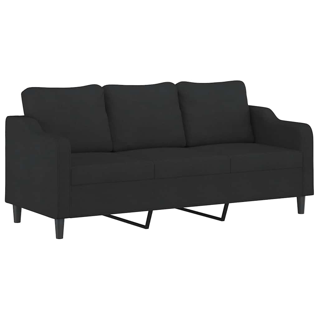 Canapé 3 places avec oreillers décoratifs noir 180 cm tissu - XIOS