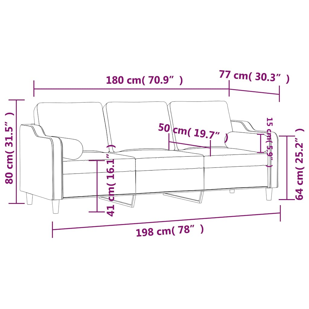 Canapé 3 places avec oreillers décoratifs noir 180 cm tissu - XIOS