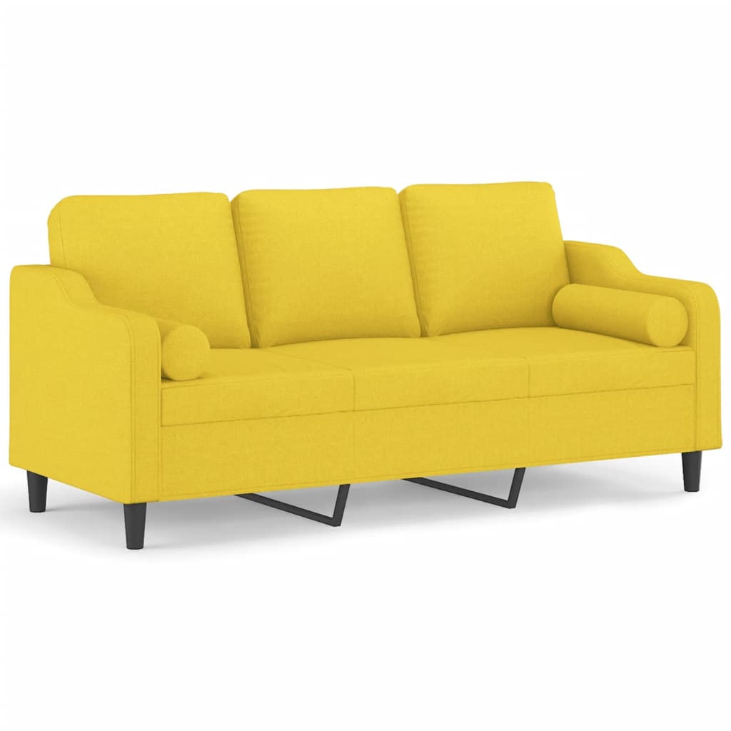 Canapé 3 places avec oreillers jaune clair 180 cm tissu - XIOS