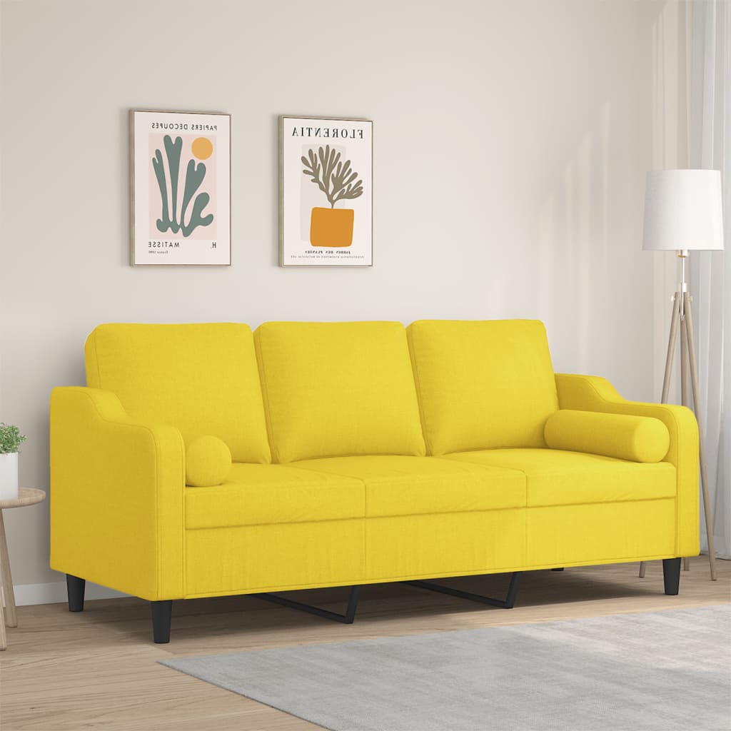 Canapé 3 places avec oreillers jaune clair 180 cm tissu - XIOS
