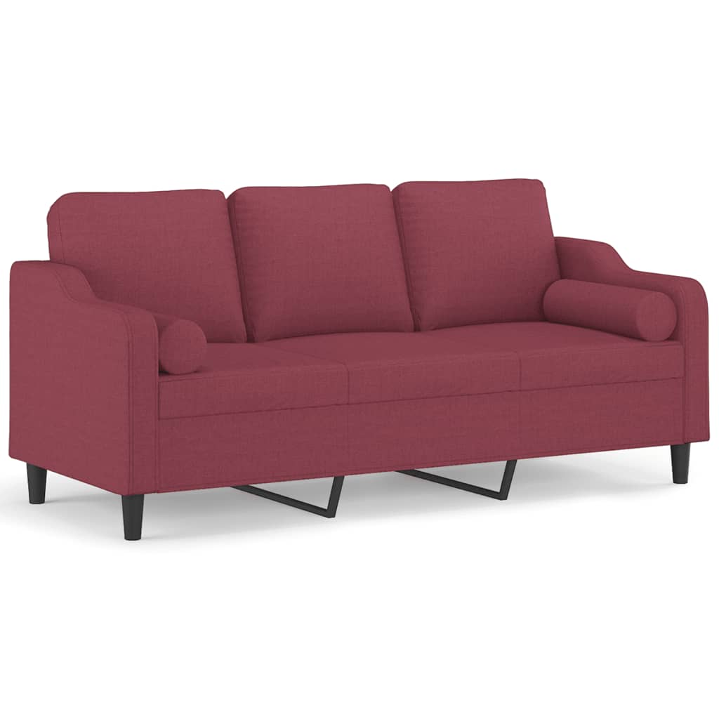Canapé 3 places avec oreillers décoratifs bordeaux 180 cm tissu - XIOS