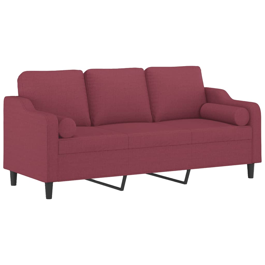 Canapé 3 places avec oreillers décoratifs bordeaux 180 cm tissu - XIOS