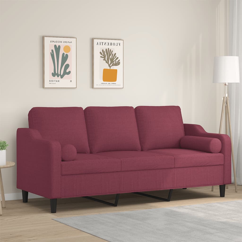 Canapé 3 places avec oreillers décoratifs bordeaux 180 cm tissu - XIOS