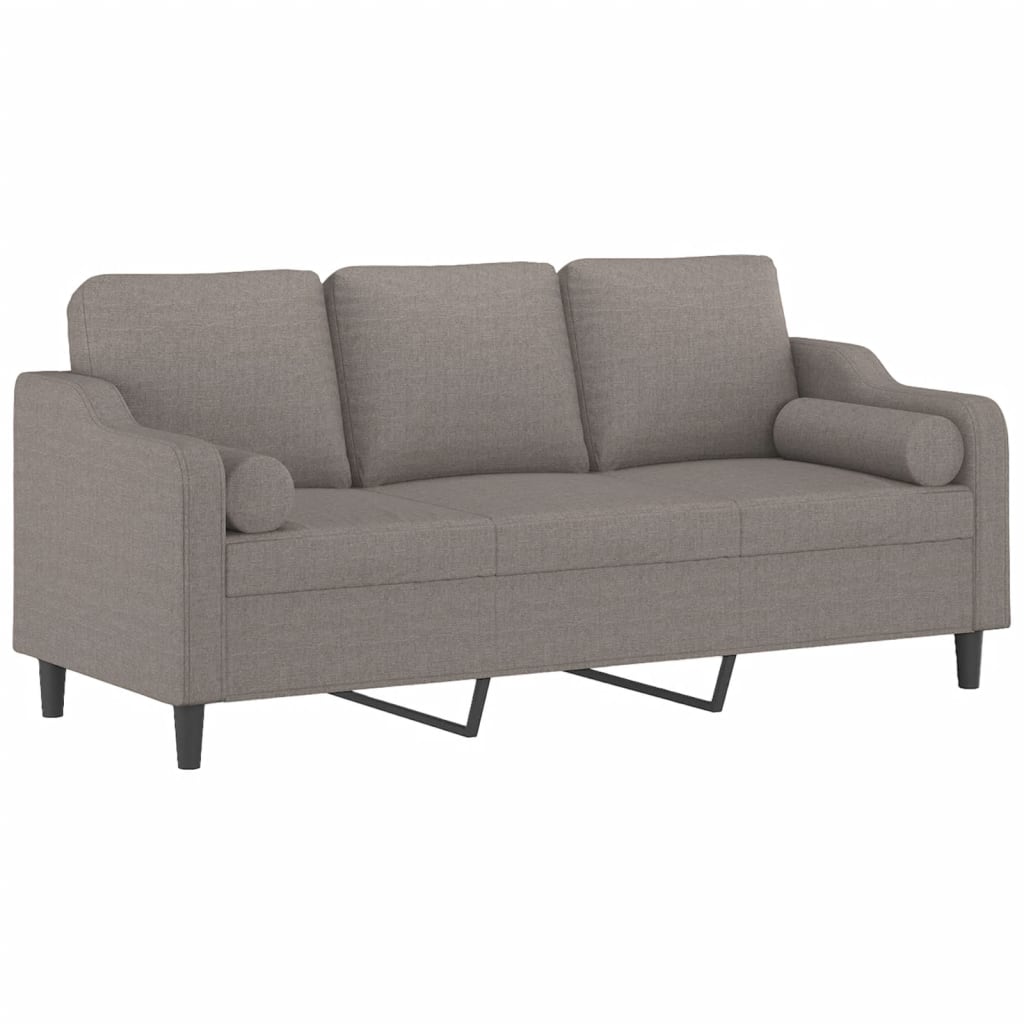 Canapé 3 places avec oreillers décoratifs taupe 180 cm tissu - XIOS