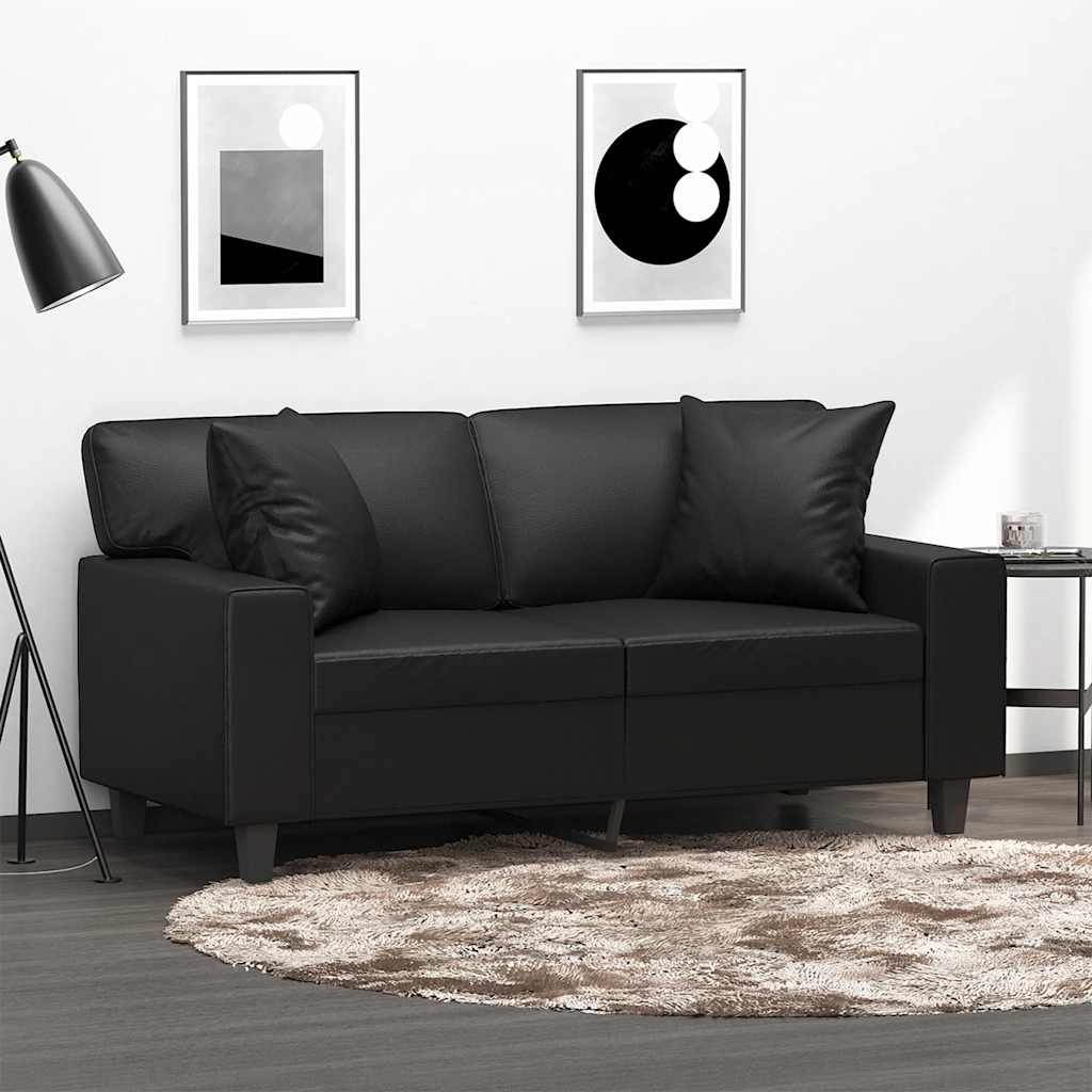 Canapé 2 places avec oreillers décoratifs noir 120cm similicuir - XIOS