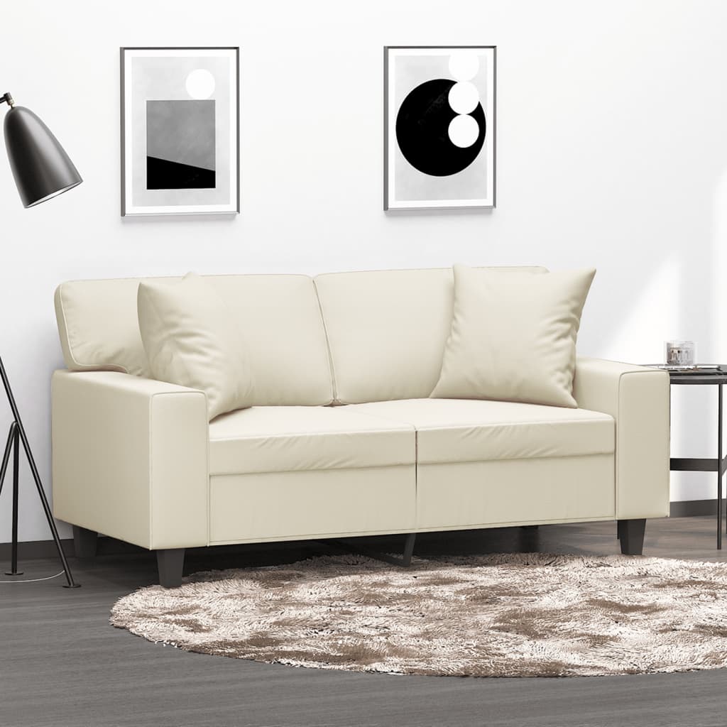 Canapé 2 places avec oreillers crème 120 cm similicuir - XIOS