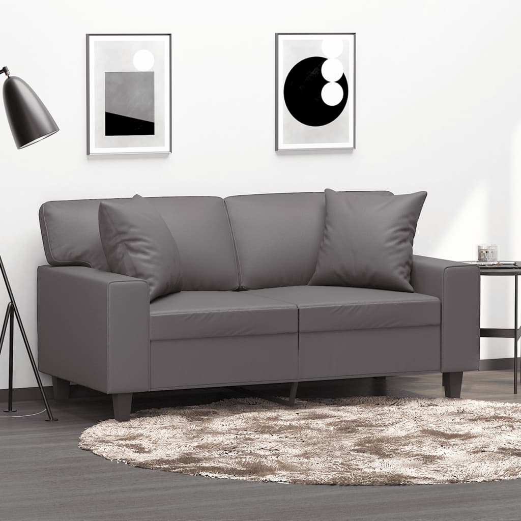 Canapé 2 places avec oreillers gris 120 cm similicuir - XIOS
