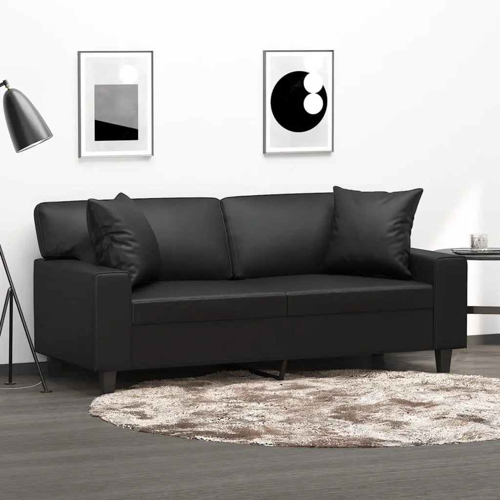 Canapé 2 places avec oreillers décoratifs noir 140cm similicuir - XIOS